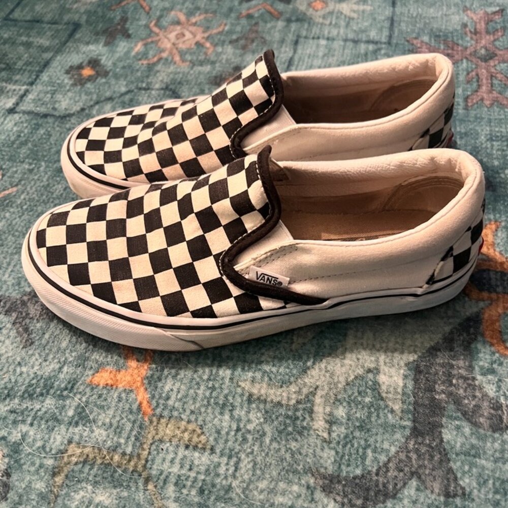 Vans Classic Checkered Slip-On Shoes - Black and White